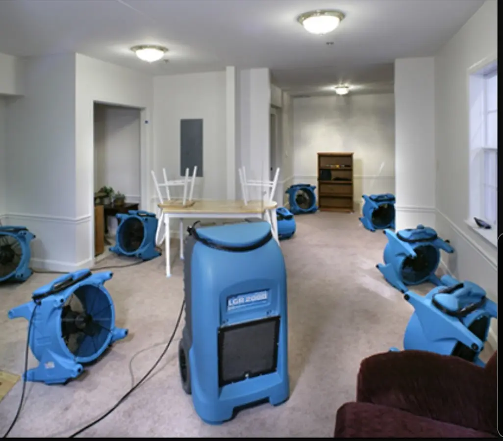 Air movers and dehumidifier setup for Water Damage Restoration in Blacksburg